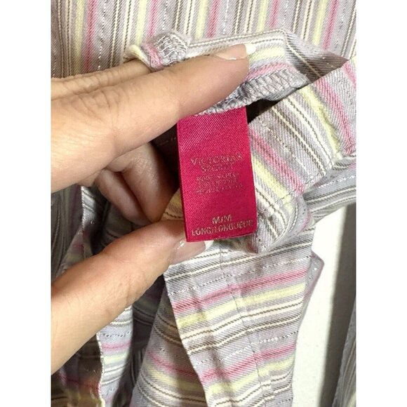 Victorias Secret Pink Womens M Button Down Shirt Pajama Top Striped Long Sleeve - Picture 5 of 8